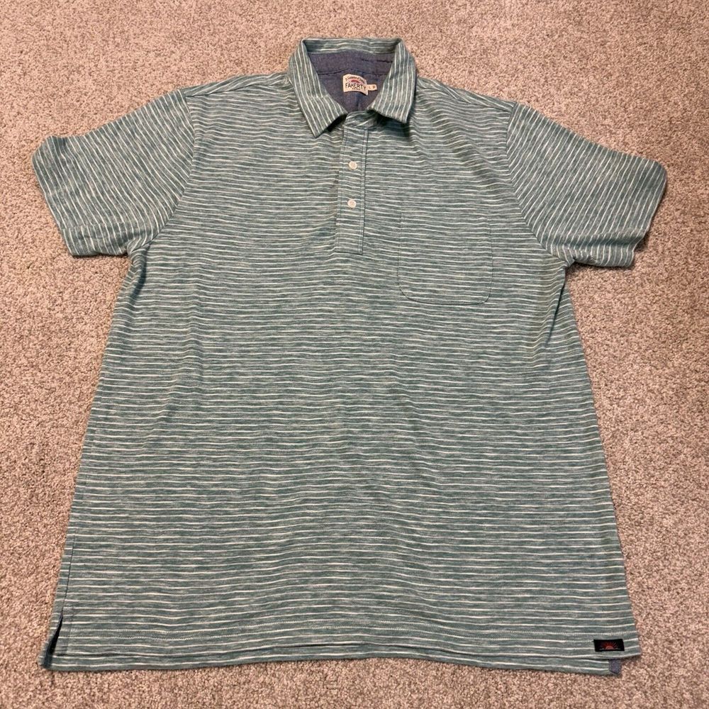 Faherty Green Striped Polo Shirt